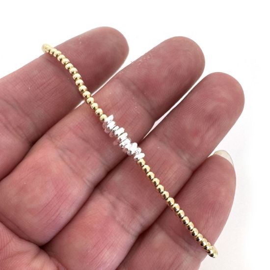 Wholesale 14K Gold Filled and Sterling Silver Mixed Metal -Two Toned Smooth Beaded Stretchy Bracelet 2mm Beads- 6.5"