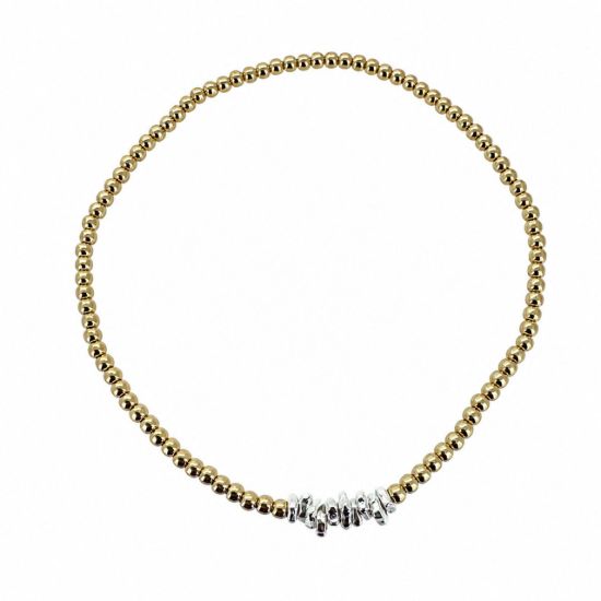 Wholesale 14K Gold Filled and Sterling Silver Mixed Metal -Two Toned Smooth Beaded Stretchy Bracelet 2mm Beads- 6.5"