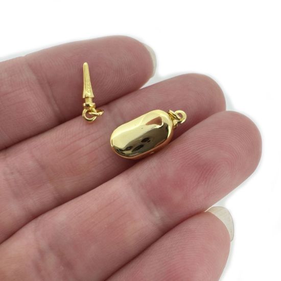 Wholesale Gold over Sterling Silver High Polish Bean Shape Push In Box Clasp for Beading Jewelry-16mm