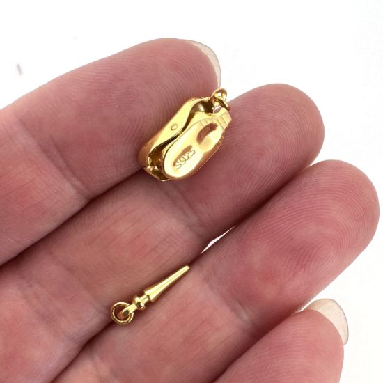 Wholesale Gold over Sterling Silver High Polish Bean Shape Push In Box Clasp for Beading Jewelry-16mm