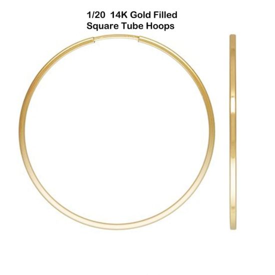Wholesale 14K Gold Filled Square Tube Endless Hoop Earrings  -1.1mm thickness (Sold per pair)