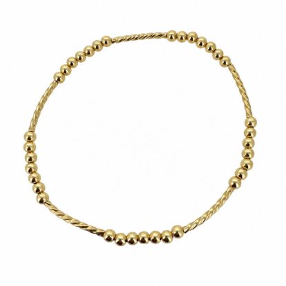 Wholesale 14K Gold Filled 3mm Smooth Beaded Stretchy Bracelet with Twisted Curved Tube- 6.5"