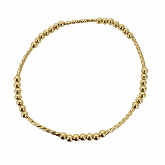 Wholesale 14K Gold Filled 3mm Smooth Beaded Stretchy Bracelet with Twisted Curved Tube- 6.5"
