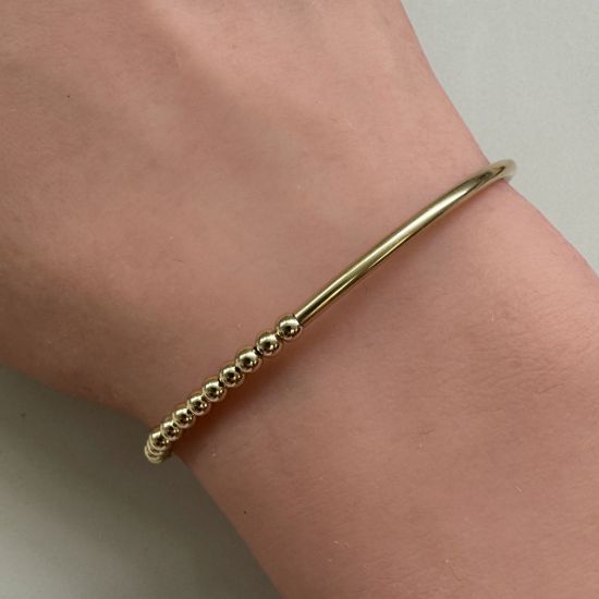 Wholesale 14K Gold Filled 3mm Smooth Beaded Stretchy Bracelet with Long Curved Tube- 6.5"