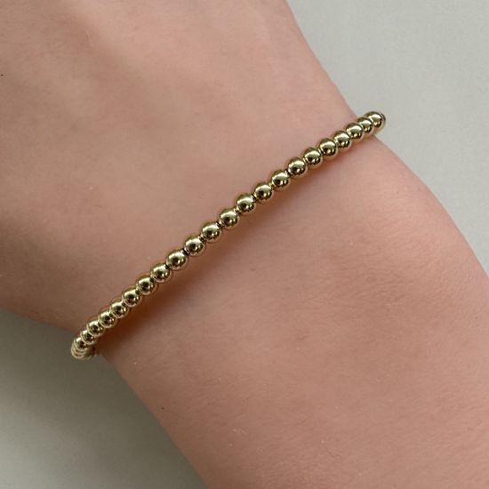 Wholesale 14K Gold Filled 3mm Smooth Beaded Stretchy Bracelet with Long Curved Tube- 6.5"