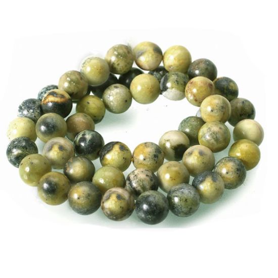 Wholesale Natural Gemstone Beads - 100% Genuine Yellow Serpentine Gemstone Bead - Smooth Round Shape - (Sold Per 15" Strand)