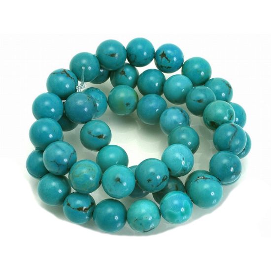 Wholesale Natural Tibetan Turquoise (stabilized) Gemstone Bead - Stmooh Round Shape - (Sold Per 15" Strand)