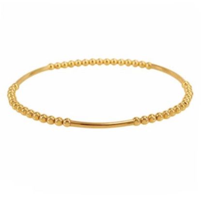 Wholesale 14K Gold Filled 3mm Smooth Beaded Stretchy Bracelet with Smooth Curved Tube- 6.5" or 7"