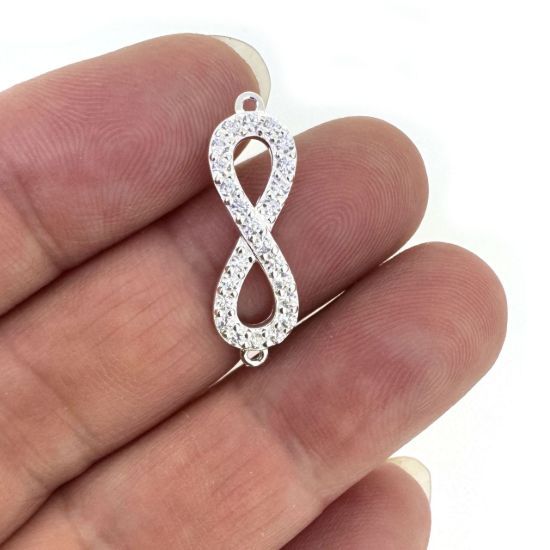 Wholesale 925 Sterling Silver Infinity Charms with CZ Stones- 7x20mm (sold per piece)
