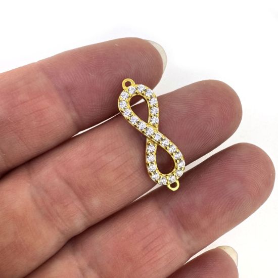 Wholesale Gold over Sterling Silver Infinity Charms with CZ Stones- 7x20mm (sold per piece)