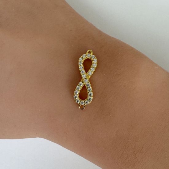 Wholesale Gold over Sterling Silver Infinity Charms with CZ Stones- 7x20mm (sold per piece)