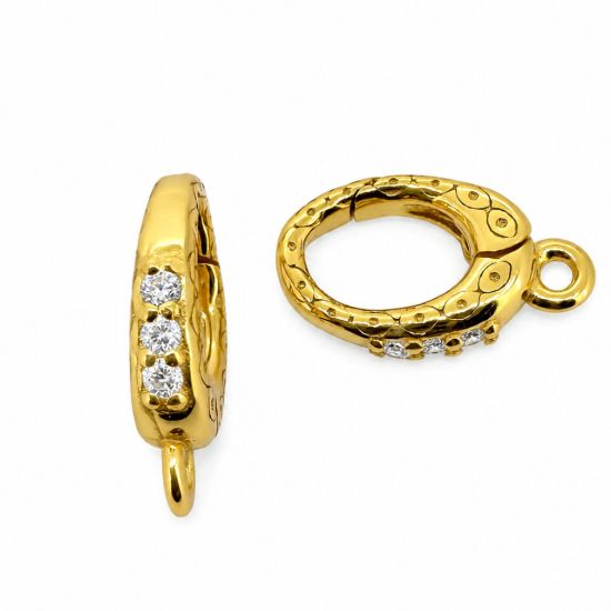 Wholesale Gold over Sterling Silver No Trigger Clasp - 10mm Fancy Oval Clasp with CZ Stones