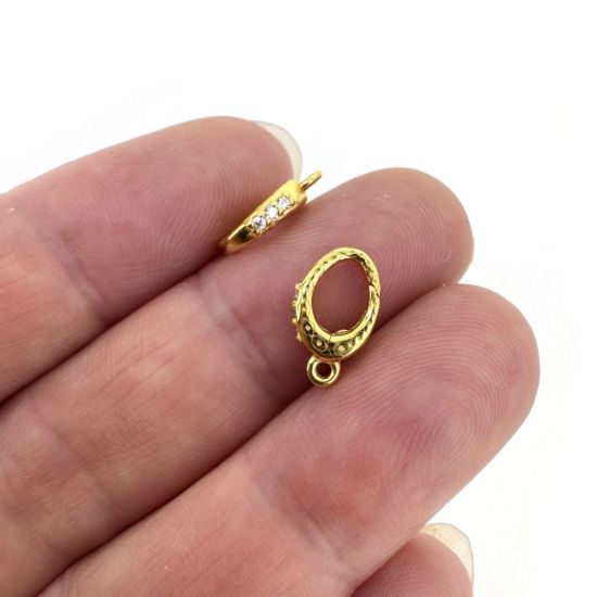 Wholesale Gold over Sterling Silver No Trigger Clasp - 10mm Fancy Oval Clasp with CZ Stones