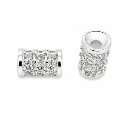 Wholesale Sterling Silver Bead Spacer- 5.5 *3.5mm Fancy Tube with CZ stones (sold per piece)