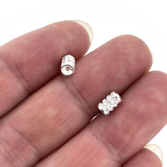 Wholesale Sterling Silver Bead Spacer- 5.5 *3.5mm Fancy Tube with CZ stones (sold per piece)