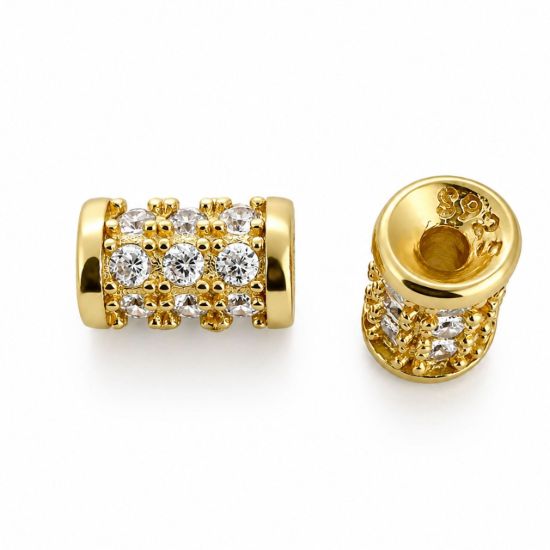 Wholesale Gold over Sterling Silver Bead Spacer- 5.5 *3.5mm Fancy Tube with CZ stones (sold per piece)