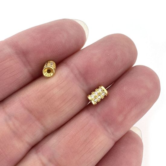 Wholesale Gold over Sterling Silver Bead Spacer- 5.5 *3.5mm Fancy Tube with CZ stones (sold per piece)
