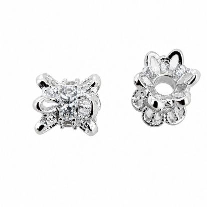 Wholesale Sterling Silver Bead Spacer- 4.3 *4.5mm Flower Tube with CZ stones (sold per piece)