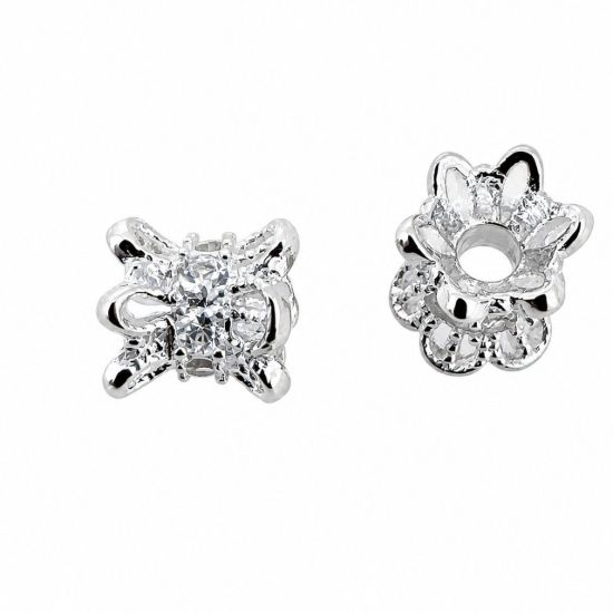 Wholesale Sterling Silver Bead Spacer- 4.3 *4.5mm Flower Tube with CZ stones (sold per piece)
