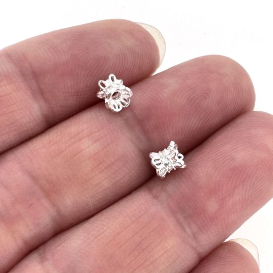 Wholesale Sterling Silver Bead Spacer- 4.3 *4.5mm Flower Tube with CZ stones (sold per piece)