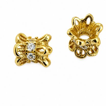 Wholesale Gold over Sterling Silver Bead Spacer- 4.3 *4.5mm Flower Tube with CZ stones (sold per piece)