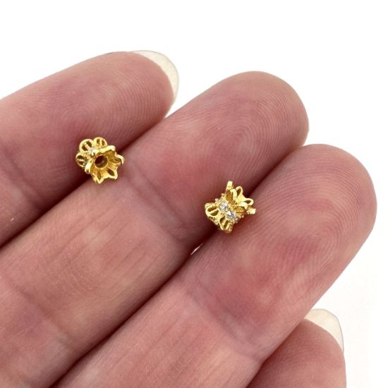 Wholesale Gold over Sterling Silver Bead Spacer- 4.3 *4.5mm Flower Tube with CZ stones (sold per piece)
