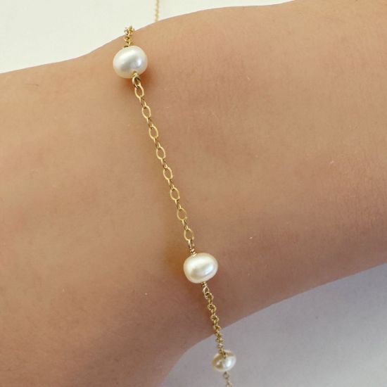 Wholesale 1/20 14K Gold Filled 4mm Off Round Freshwater Pearl Link Satellite Chain  (Sold Per Foot)