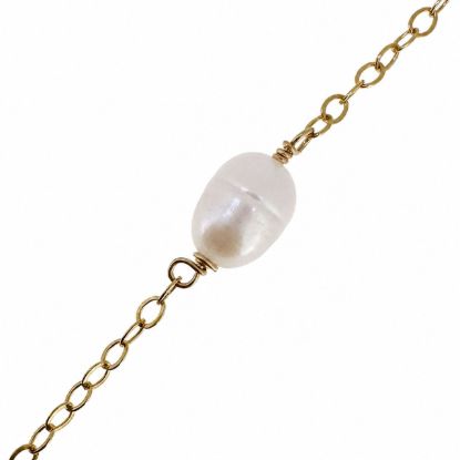 Wholesale 1/20 14K Gold Filled 4*7mm Rice Shape Freshwater Pearl Link Satellite Chain  (Sold Per Foot)