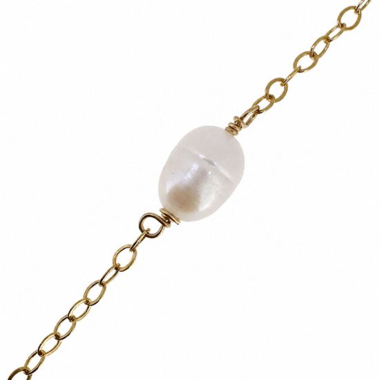 Wholesale 1/20 14K Gold Filled 4*7mm Rice Shape Freshwater Pearl Link Satellite Chain  (Sold Per Foot)