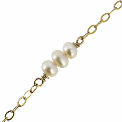 Wholesale 1/20 14K Gold Filled 3mm Freshwater Triple Pearl Link Satellite Chain  (Sold Per Foot)
