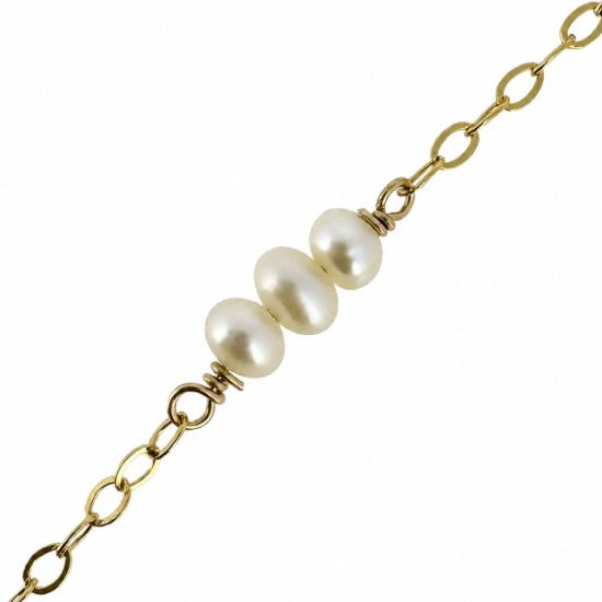 Wholesale 1/20 14K Gold Filled 3mm Freshwater Triple Pearl Link Satellite Chain  (Sold Per Foot)