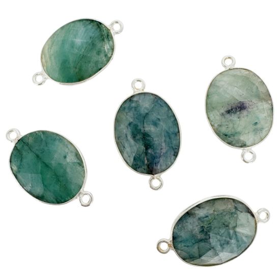 Wholesale Sterling Silver Bezel Gemstone Links - Faceted Oval Shape -EMERALD -May birthstone