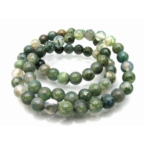 Wholesale Natural Gemstone Beads - 100% Genuine Moss Agate Gemstone Bead - Smooth Round Shape - (Sold Per 15" Strand)