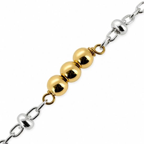 Wholesale 1/20 14K Gold Filled and Sterling Silver Two-Toned Bulk Chain -Satellite Chain with Triple Gold Filled Beads (Sold Per Foot)