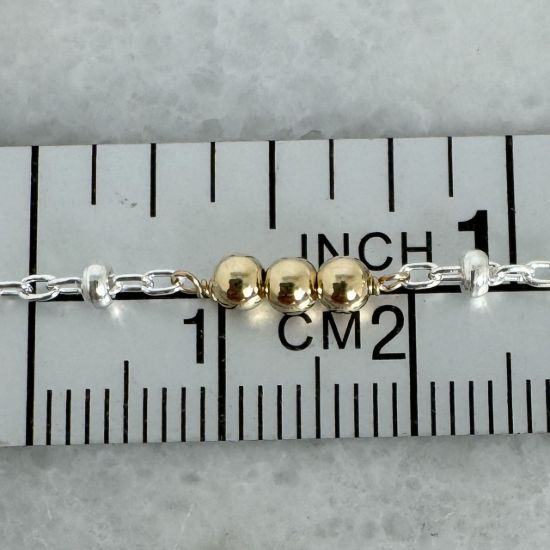 Wholesale 1/20 14K Gold Filled and Sterling Silver Two-Toned Bulk Chain -Satellite Chain with Triple Gold Filled Beads (Sold Per Foot)