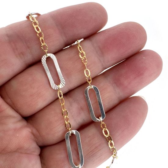 Wholesale 1/20 14K Gold Filled and Sterling Silver Two-Toned Bulk Chain -Sparkle and Plain Paperclip Chain (Sold Per Foot)