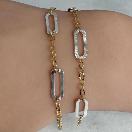 Wholesale 1/20 14K Gold Filled and Sterling Silver Two-Toned Bulk Chain -Sparkle and Plain Paperclip Chain (Sold Per Foot)