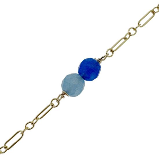 wholesale gold filled satellite chain blue agate bead chain cable chain