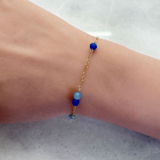 wholesale gold filled satellite chain blue agate bead chain cable chain