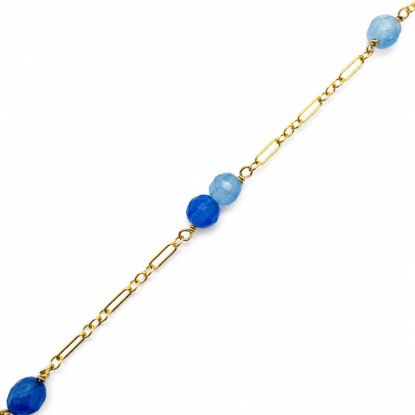wholesale gold filled satellite chain blue agate bead chain cable chain