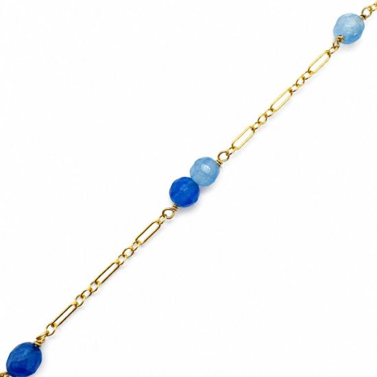 wholesale gold filled satellite chain blue agate bead chain cable chain