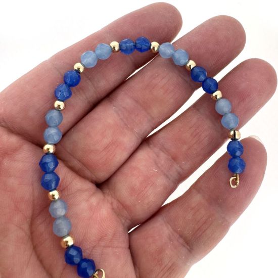 Wholesale 1/20 14K Gold Filled Blue Agate Beaded Bangle Charm Connector-5 Inch