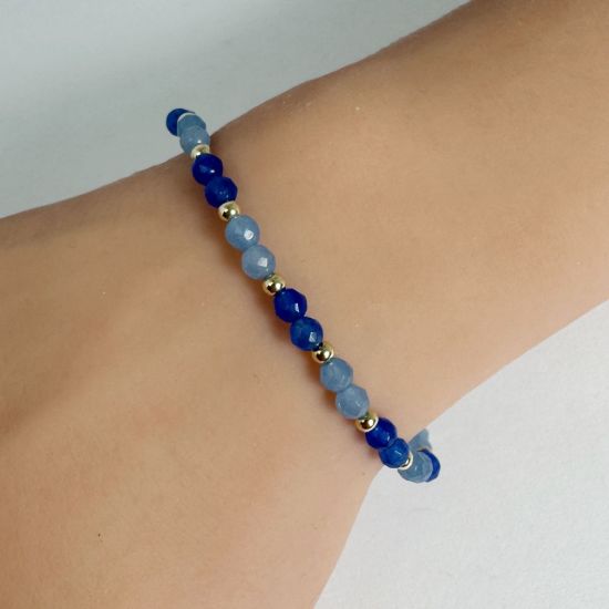 Wholesale 1/20 14K Gold Filled Blue Agate Beaded Bangle Charm Connector-5 Inch