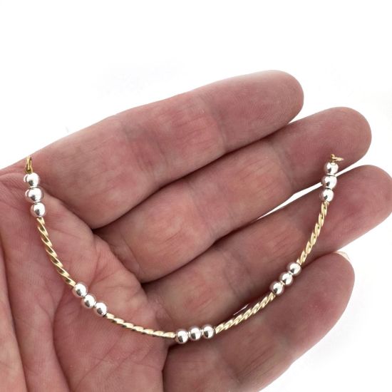 Wholesale 1/20 14K Gold Filled Sparkle Tube and Sterling Silver Beads Two Toned Bangle Charm Connector-4 Inch