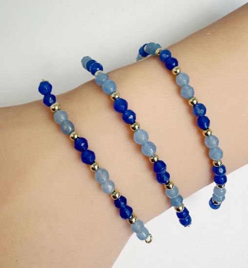 Wholesale 1/20 14K Gold Filled Blue Agate Beaded Bangle Charm Connector