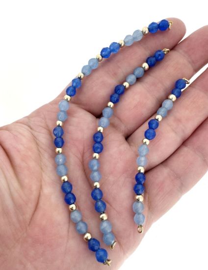 Wholesale 1/20 14K Gold Filled Blue Agate Beaded Bangle Charm Connector