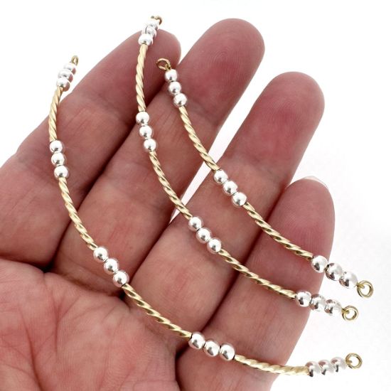 Wholesale 1/20 14K Gold Filled Sparkle Tube and Sterling Silver Beads Two Toned Bangle Charm Connector