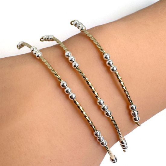 Wholesale 1/20 14K Gold Filled Sparkle Tube and Sterling Silver Beads Two Toned Bangle Charm Connector