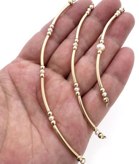 Wholesale 1/20 14K Gold Filled Tube and Freshwater Pearl Bangle Charm Connector