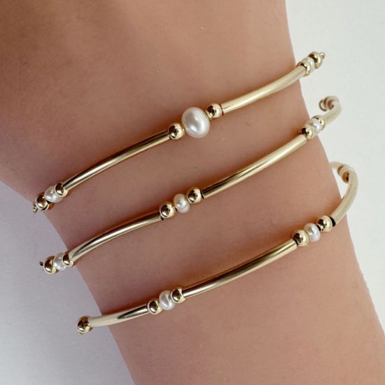 Wholesale 1/20 14K Gold Filled Tube and Freshwater Pearl Bangle Charm Connector